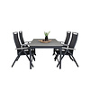 Levels tuinmeubelset tafel 100x160/240cm en 4 stoel 5pos Albany zwart, grijs.