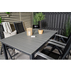 Levels tuinmeubelset tafel 100x160/240cm en 4 stoel 5pos Albany zwart, grijs.