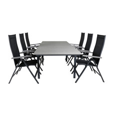 Levels tuinmeubelset tafel 100x160/240cm en 6 stoel L5pos Albany zwart, grijs.