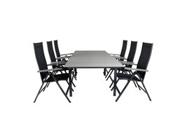 Levels tuinmeubelset tafel 100x160/240cm en 6 stoel L5pos Albany zwart, grijs.