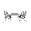 Levels tuinmeubelset tafel 100x160/240cm en 6 stoel 5pos Albany wit, grijs.