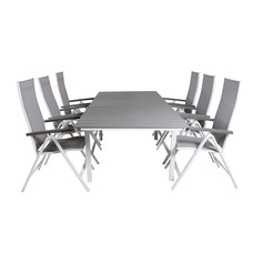 Levels tuinmeubelset tafel 100x160/240cm en 6 stoel L5pos Albany wit, grijs.
