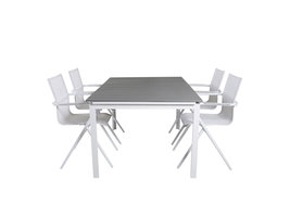 Levels tuinmeubelset tafel 100x160/240cm en 4 stoel Alina wit, grijs.