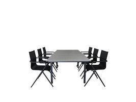 Levels tuinmeubelset tafel 100x160/240cm en 6 stoel Alina zwart, grijs.