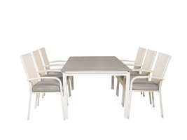 Levels tuinmeubelset tafel 100x160/240cm en 6 stoel Anna wit, grijs.