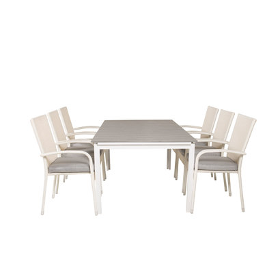 Levels tuinmeubelset tafel 100x160/240cm en 6 stoel Anna wit, grijs.