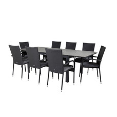 Levels tuinmeubelset tafel 100x160/240cm en 8 stoel Anna zwart, grijs.