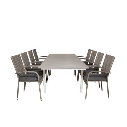 Levels tuinmeubelset tafel 100x160/240cm en 8 stoel Anna grijs.