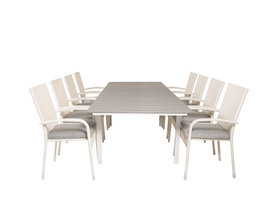 Levels tuinmeubelset tafel 100x160/240cm en 8 stoel Anna wit, grijs.