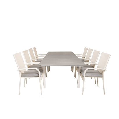 Levels tuinmeubelset tafel 100x160/240cm en 8 stoel Anna wit, grijs.