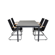 Levels tuinmeubelset tafel 100x160/240cm en 4 stoel armleuning Bois zwart, grijs.