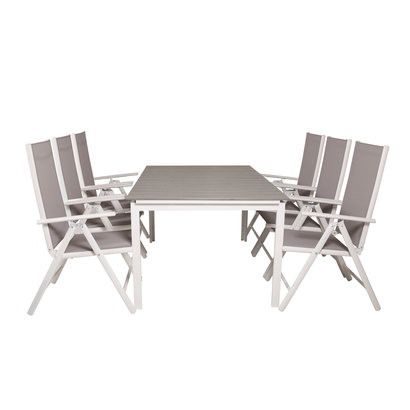 Levels tuinmeubelset tafel 100x160/240cm en 6 stoel Break wit, grijs.