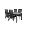 Levels tuinmeubelset tafel 100x160/240cm en 4 stoel Copacabana zwart, grijs.