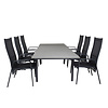 Levels tuinmeubelset tafel 100x160/240cm en 6 stoel Copacabana zwart, grijs.