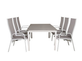 Levels tuinmeubelset tafel 100x160/240cm en 6 stoel Copacabana wit, grijs.