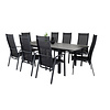 Levels tuinmeubelset tafel 100x160/240cm en 8 stoel Copacabana zwart, grijs.