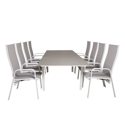 Levels tuinmeubelset tafel 100x160/240cm en 8 stoel Copacabana wit, grijs.