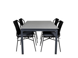 Levels tuinmeubelset tafel 100x160/240cm en 4 stoel Julian zwart, grijs.