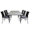 Levels tuinmeubelset tafel 100x160/240cm en 6 stoel Julian zwart, grijs.
