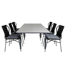 Levels tuinmeubelset tafel 100x160/240cm en 6 stoel Julian zwart, grijs.