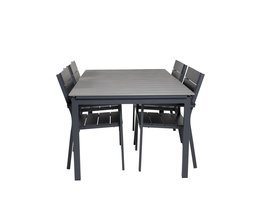 Levels tuinmeubelset tafel 100x160/240cm en 4 stoel Levels zwart, grijs.