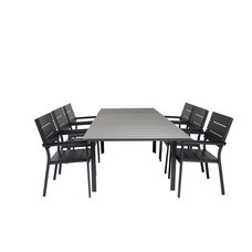 Levels tuinmeubelset tafel 100x160/240cm en 6 stoel Levels zwart, grijs.