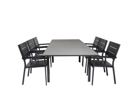 Levels tuinmeubelset tafel 100x160/240cm en 6 stoel Levels zwart, grijs.