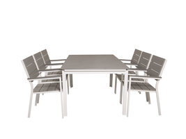 Levels tuinmeubelset tafel 100x160/240cm en 6 stoel Levels wit, grijs.