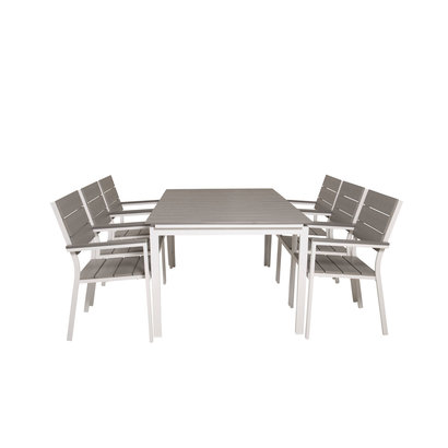 Levels tuinmeubelset tafel 100x160/240cm en 6 stoel Levels wit, grijs.