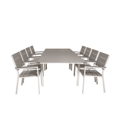 Levels tuinmeubelset tafel 100x160/240cm en 8 stoel Levels wit, grijs.