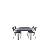 Levels tuinmeubelset tafel 100x160/240cm en 4 stoel armleuning Lindos zwart, grijs.