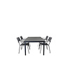Levels tuinmeubelset tafel 100x160/240cm en 4 stoel armleuning Lindos zwart, grijs.