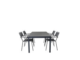 Levels tuinmeubelset tafel 100x160/240cm en 4 stoel armleuning Lindos zwart, grijs.