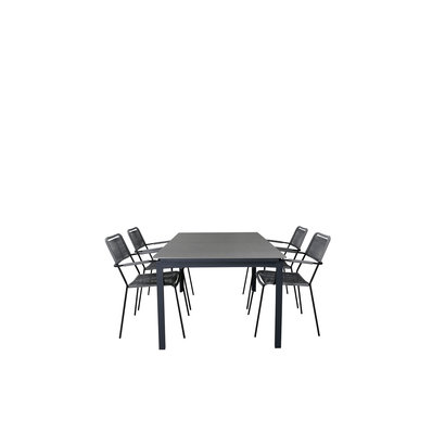 Levels tuinmeubelset tafel 100x160/240cm en 4 stoel armleuning Lindos zwart, grijs.