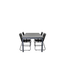 Levels tuinmeubelset tafel 100x160/240cm en 4 stoel stapel Lindos zwart, grijs.