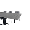 Levels tuinmeubelset tafel 100x160/240cm en 6 stoel armleuning Lindos zwart, grijs.