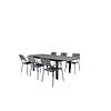 Levels tuinmeubelset tafel 100x160/240cm en 6 stoel armleuning Lindos zwart, grijs.