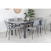 Levels tuinmeubelset tafel 100x160/240cm en 6 stoel armleuning Lindos zwart, grijs.