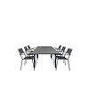 Levels tuinmeubelset tafel 100x160/240cm en 6 stoel armleuning Lindos zwart, grijs.