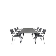 Levels tuinmeubelset tafel 100x160/240cm en 6 stoel armleuning Lindos zwart, grijs.