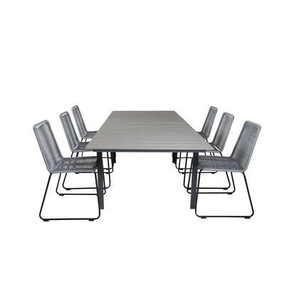 Levels tuinmeubelset tafel 100x160/240cm en 6 stoel Lindos zwart, grijs.