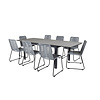 Levels tuinmeubelset tafel 100x160/240cm en 8 stoel Lindos zwart, grijs.