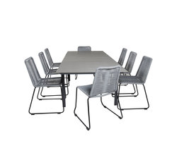 Levels tuinmeubelset tafel 100x160/240cm en 8 stoel Lindos zwart, grijs.