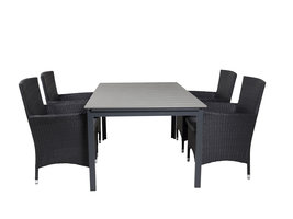 Levels tuinmeubelset tafel 100x160/240cm en 4 stoel Malin zwart, grijs.