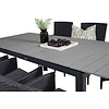 Levels tuinmeubelset tafel 100x160/240cm en 6 stoel Malin zwart, grijs.