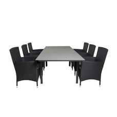 Levels tuinmeubelset tafel 100x160/240cm en 6 stoel Malin zwart, grijs.