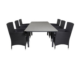 Levels tuinmeubelset tafel 100x160/240cm en 6 stoel Malin zwart, grijs.