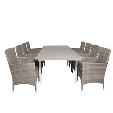 Levels tuinmeubelset tafel 100x160/240cm en 8 stoel Malin grijs.