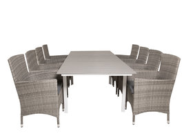 Levels tuinmeubelset tafel 100x160/240cm en 8 stoel Malin grijs.