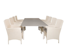 Levels tuinmeubelset tafel 100x160/240cm en 8 stoel Malin wit, grijs.